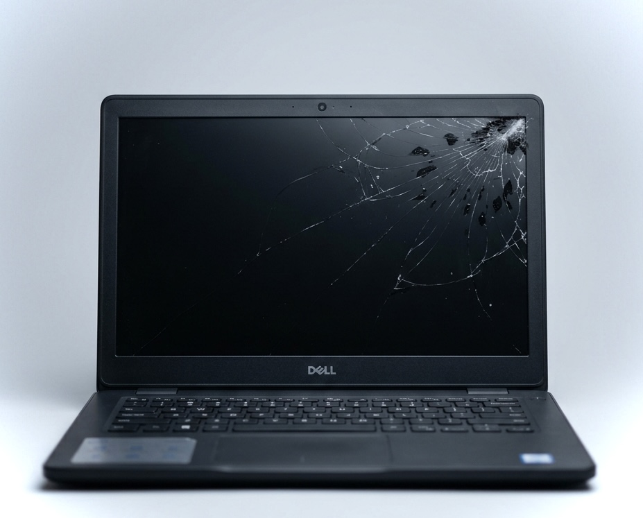 Dell Inspiron com tela quebrada antes do atendimento