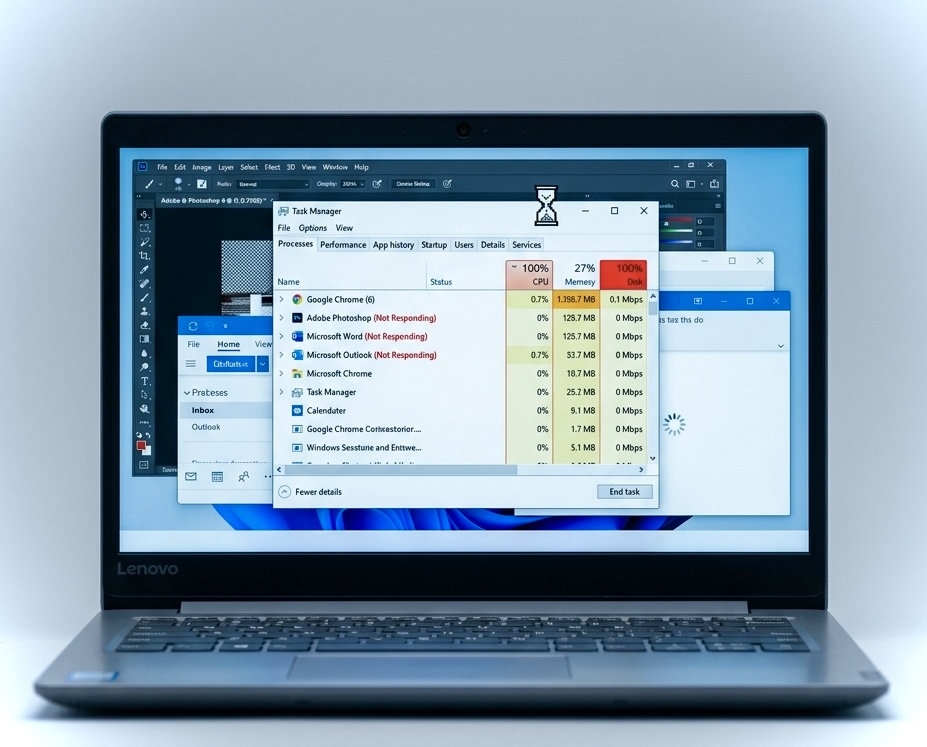 Lenovo IdeaPad travando com Task Manager mostrando aplicativos sem resposta